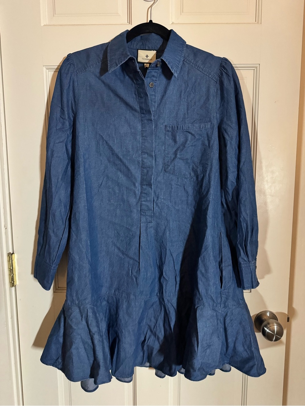 NWT Tuckernuck Callahan Lightweight Denim Ruffle Hem Shirt Dress S
